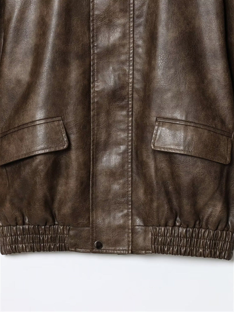 Basic Pu Mid-Length Leather Jacket