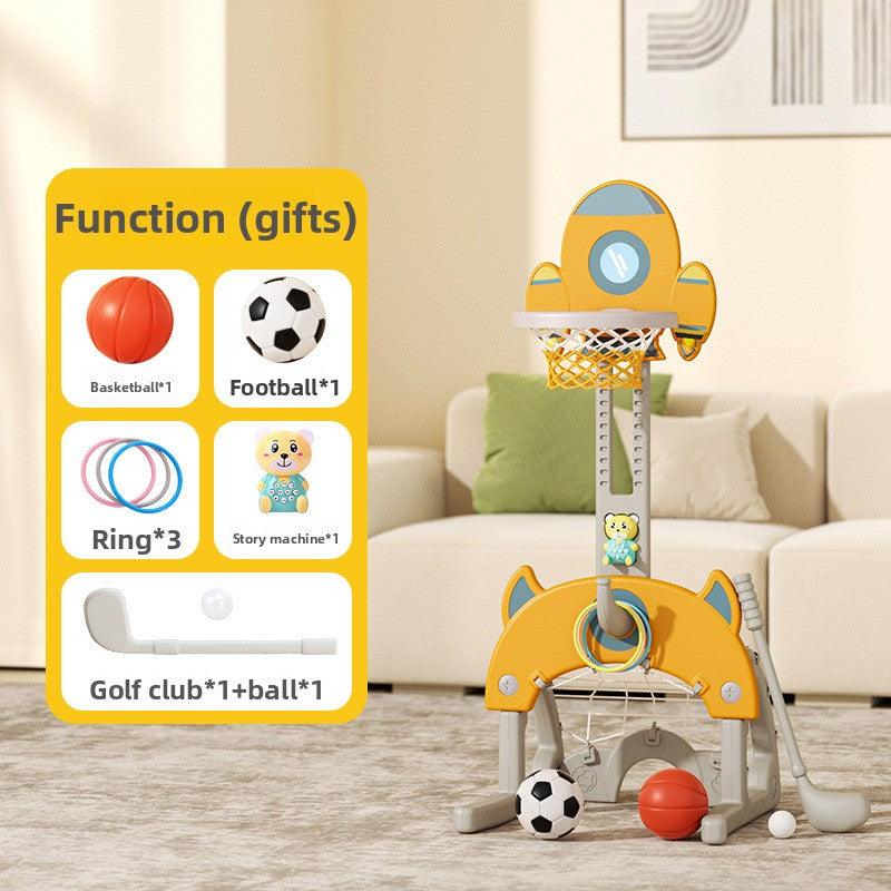 Basketball stand can be raised and lowered indoors
