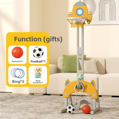 Basketball stand can be raised and lowered indoors