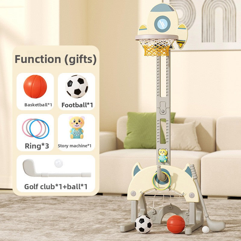 Basketball stand can be raised and lowered indoors