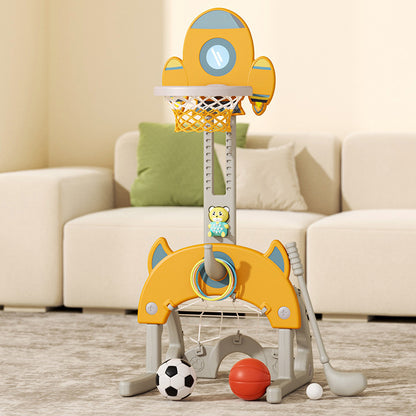 Basketball stand can be raised and lowered indoors