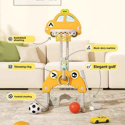 Basketball stand can be raised and lowered indoors