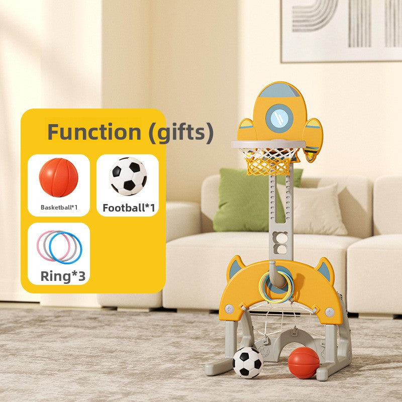 Basketball stand can be raised and lowered indoors