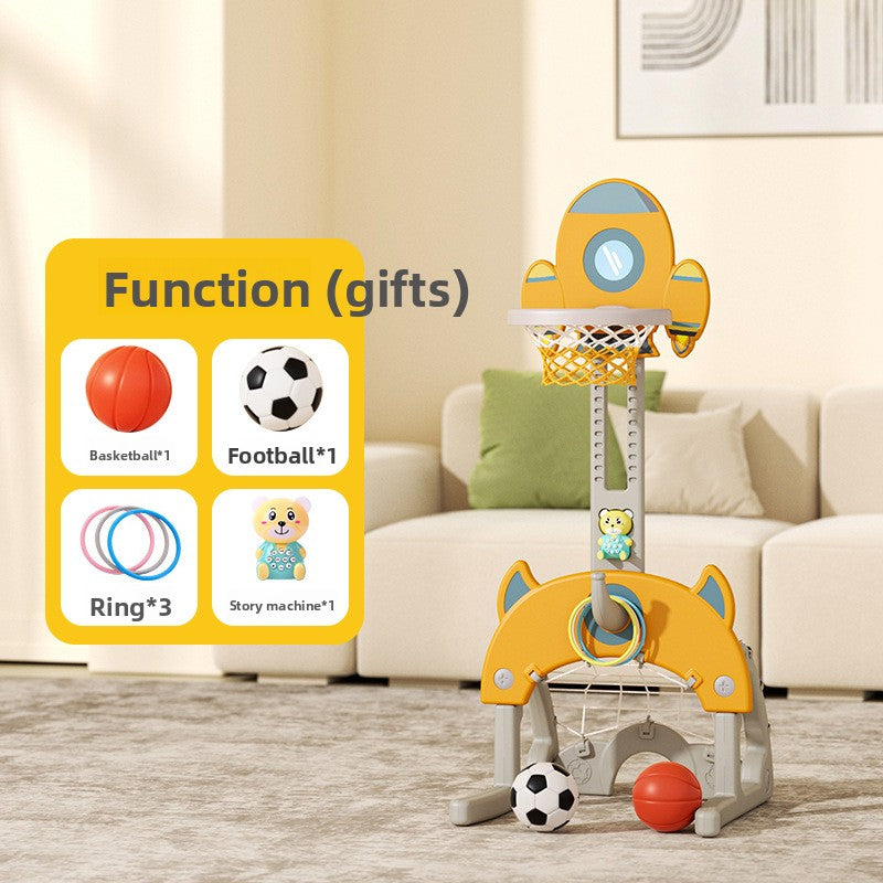 Basketball stand can be raised and lowered indoors