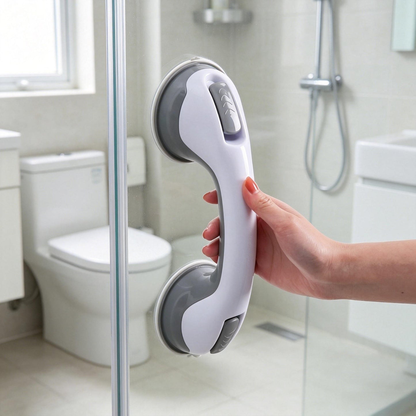 Bathroom grab bar, no drilling required