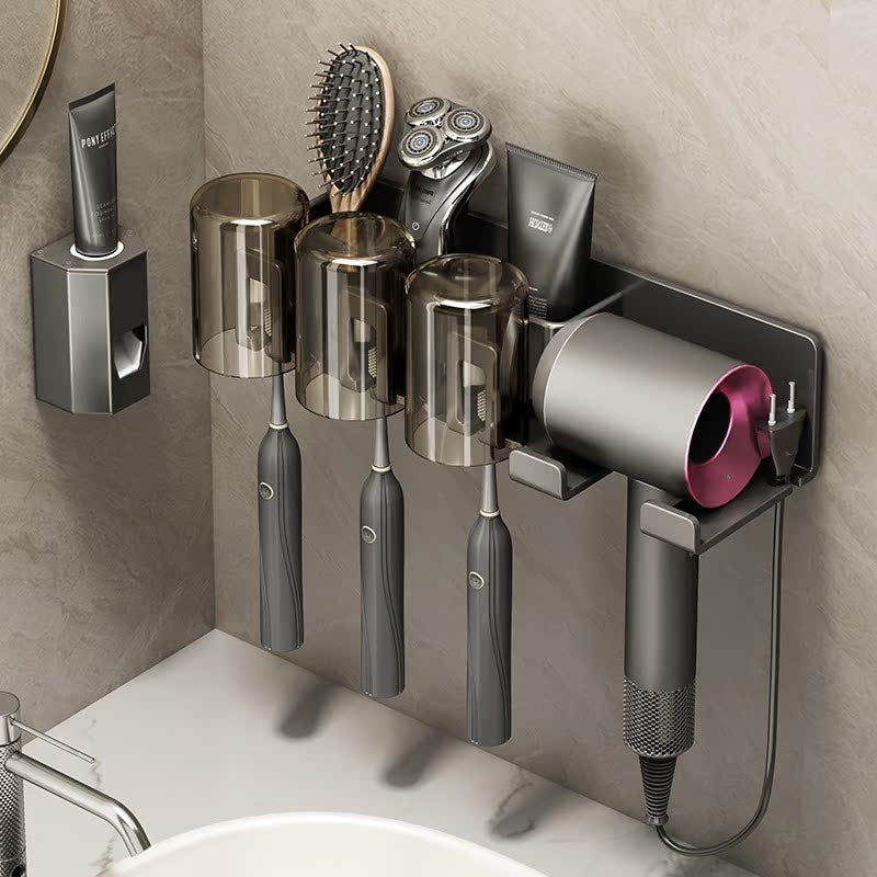 Bathroom Wall Mount Toothbrush and Hair Dryer Holder