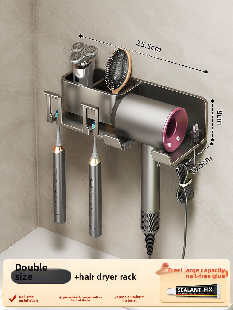 Bathroom Wall Mount Toothbrush and Hair Dryer Holder