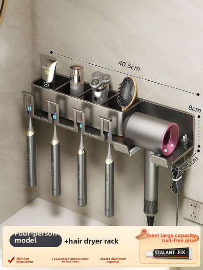 Bathroom Wall Mount Toothbrush and Hair Dryer Holder