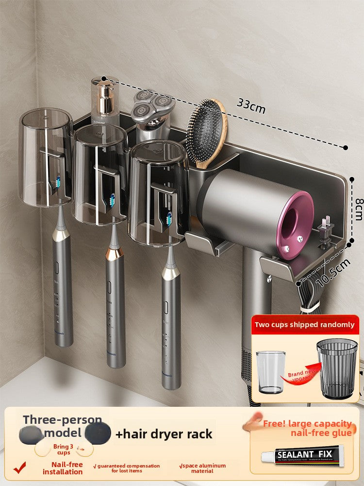 Bathroom Wall Mount Toothbrush and Hair Dryer Holder