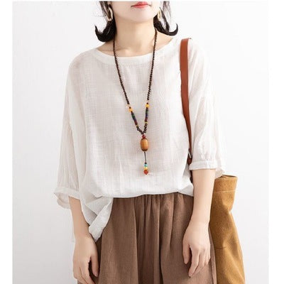 Batshirt Hem Drawstring Crewneck Mid-Sleeve Pullover