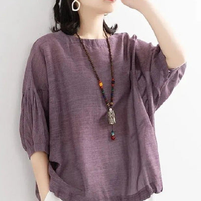 Batshirt Hem Drawstring Crewneck Mid-Sleeve Pullover