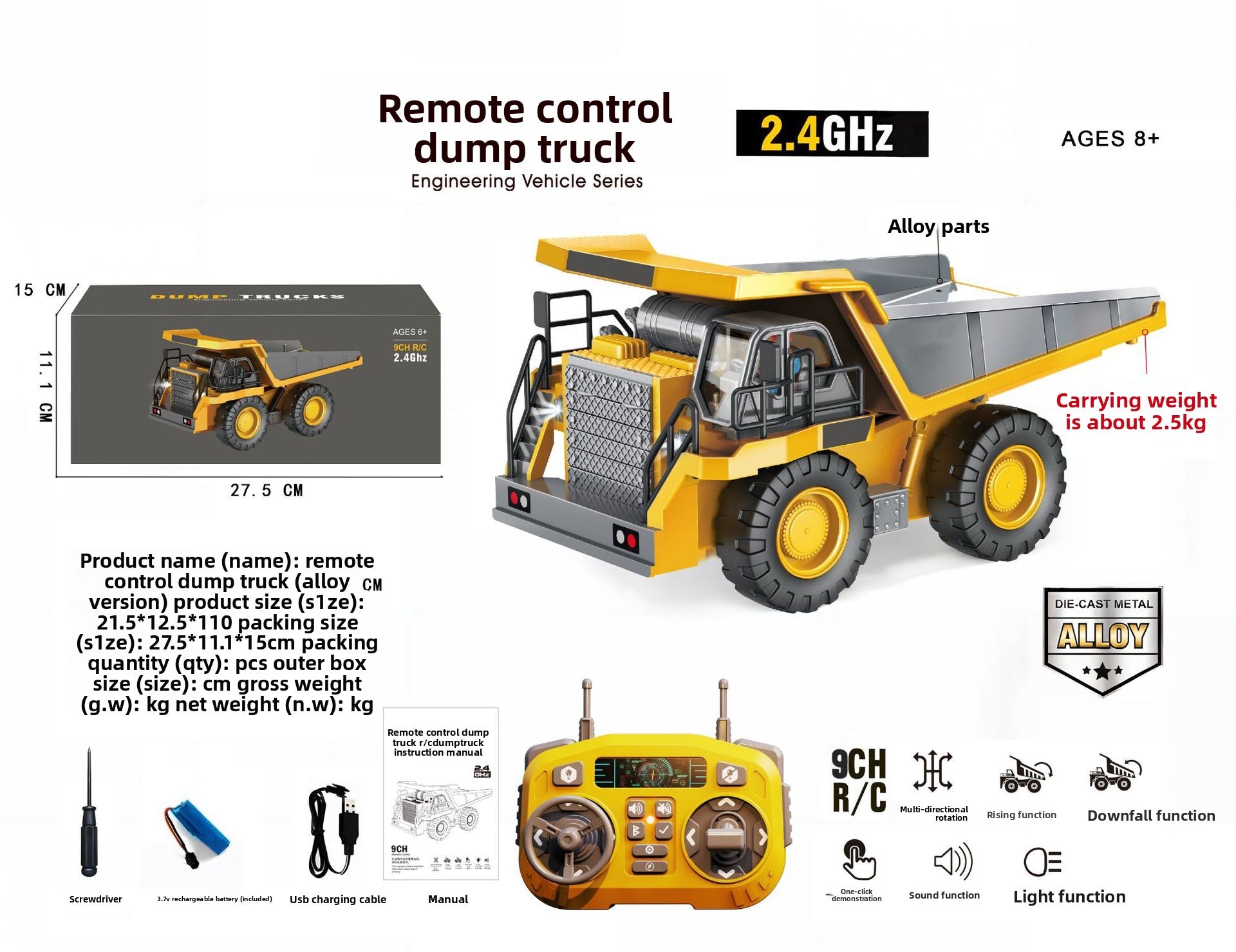 Battery-charging remote-controlled vehicle engineering vehicle