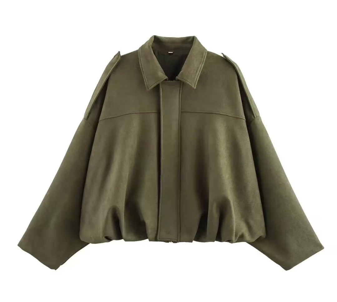 Batwing Sleeve Suede Texture Jacket