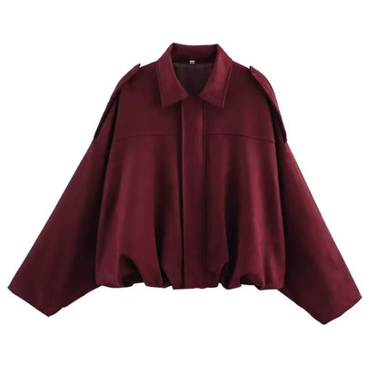 Batwing Sleeve Suede Texture Jacket