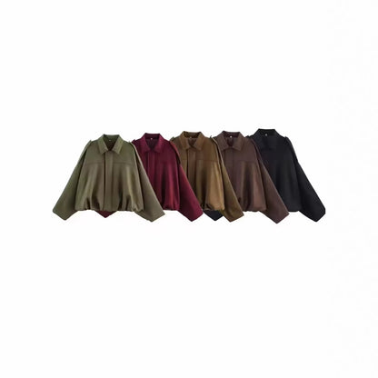 Batwing Sleeve Suede Texture Jacket