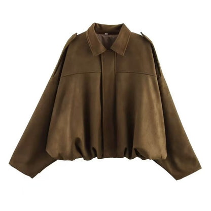 Batwing Sleeve Suede Texture Jacket