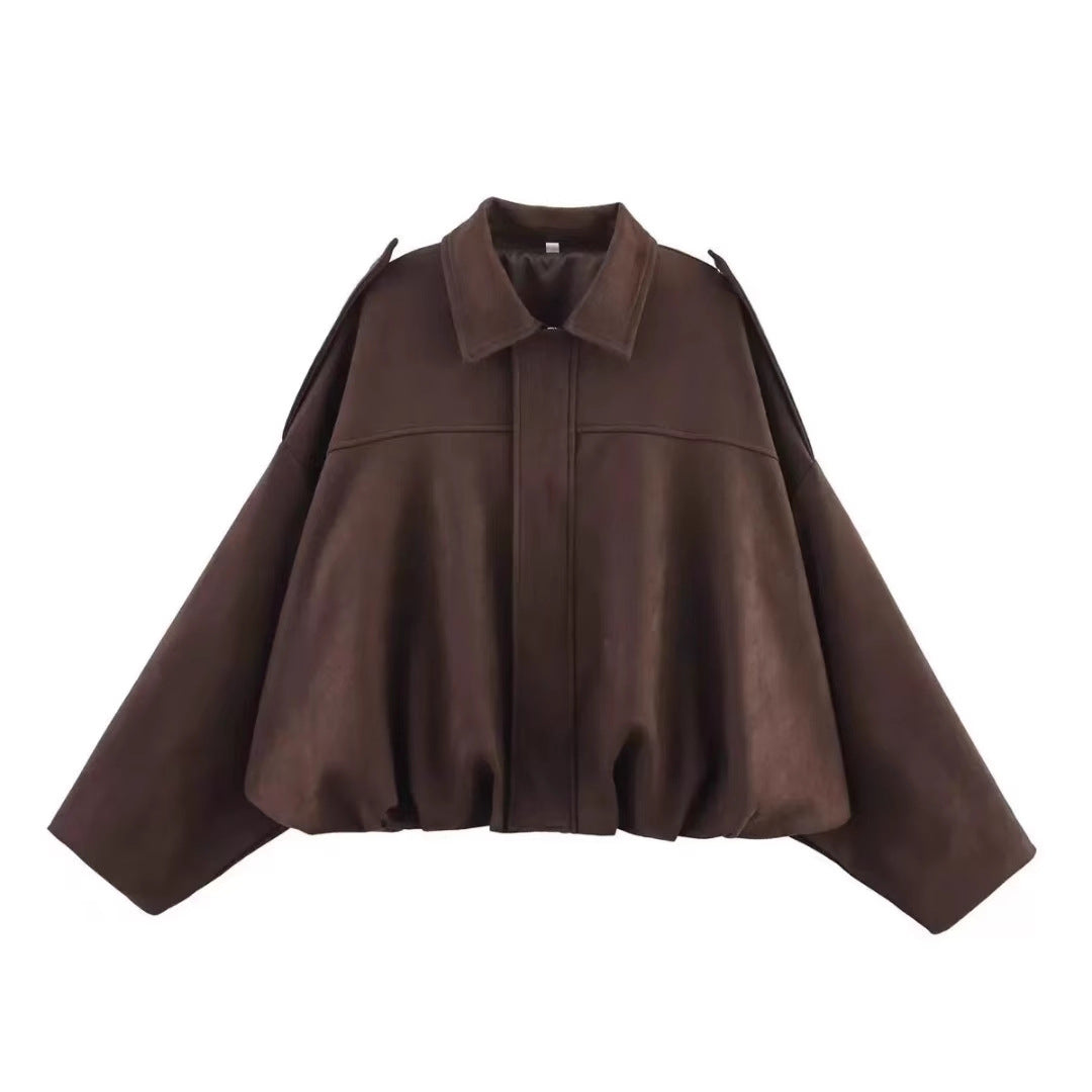 Batwing Sleeve Suede Texture Jacket