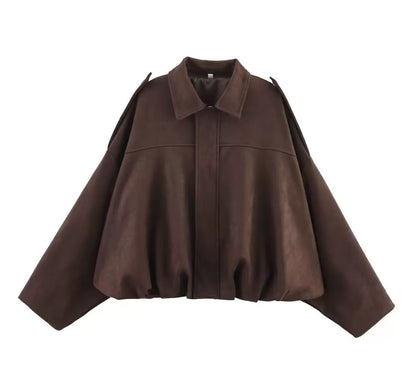 Batwing Sleeve Suede Texture Jacket
