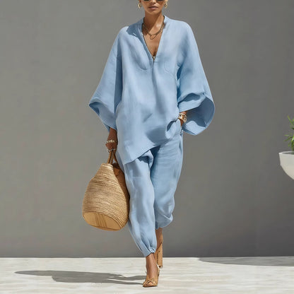 Batwing Sleeve V-Neck Casual Pants Suit