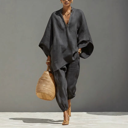 Batwing Sleeve V-Neck Casual Pants Suit