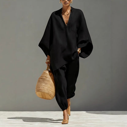 Batwing Sleeve V-Neck Casual Pants Suit