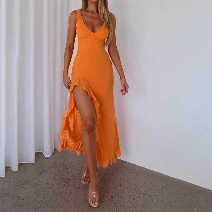 Batwing-style frilled dress