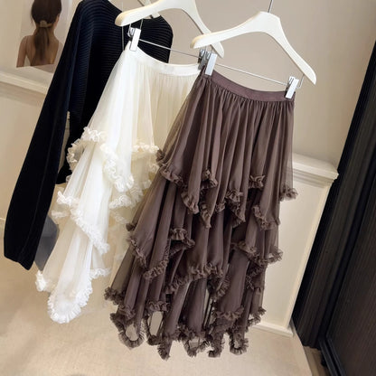 Women’s Fashion Irregular Ruffle Trim Mesh Skirt Stylish & Chic