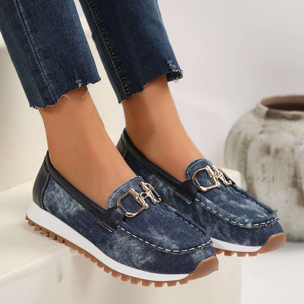 Women's Plus Size Chunky Sole Casual Shoes Metal Buckle