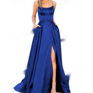 Solid Color Long Slimming Shoulder Hollow Bridesmaid Dress