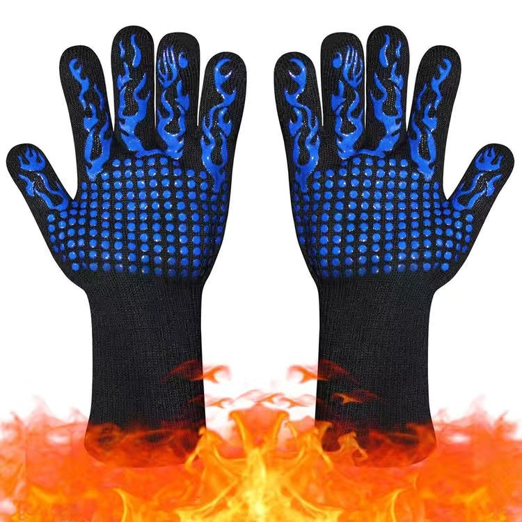 BBQ Heat Resistant Silicone Gloves 800°C Flameproof Oven Mitts