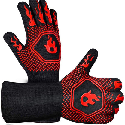 BBQ Heat Resistant Silicone Gloves 800°C Flameproof Oven Mitts