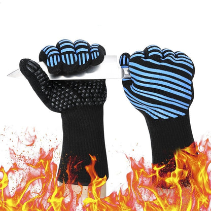BBQ Heat Resistant Silicone Gloves 800°C Flameproof Oven Mitts