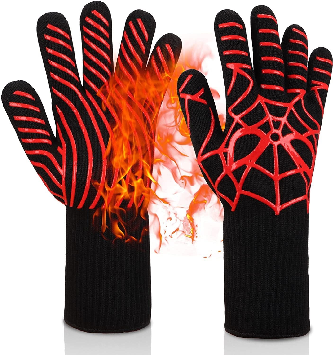 BBQ Heat Resistant Silicone Gloves 800°C Flameproof Oven Mitts