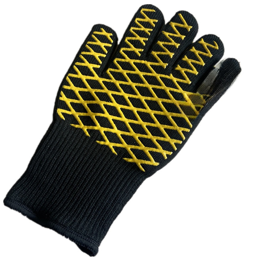 BBQ Heat Resistant Silicone Gloves 800°C Flameproof Oven Mitts