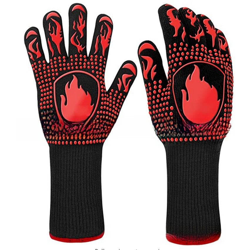 BBQ Heat Resistant Silicone Gloves 800°C Flameproof Oven Mitts