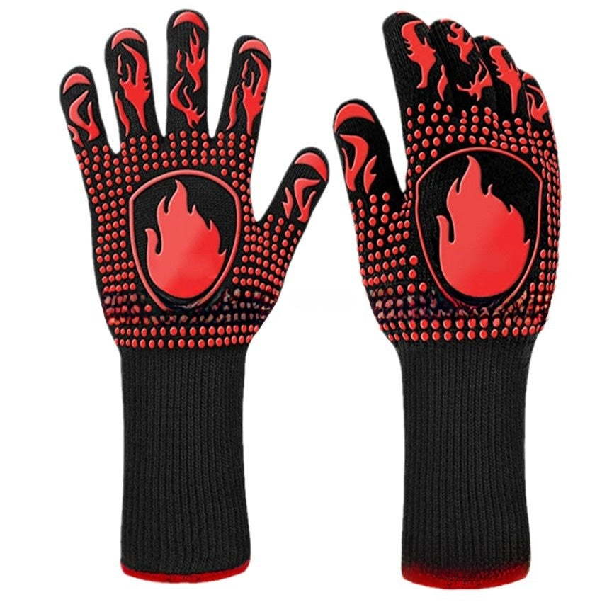 BBQ Heat Resistant Silicone Gloves 800°C Flameproof Oven Mitts