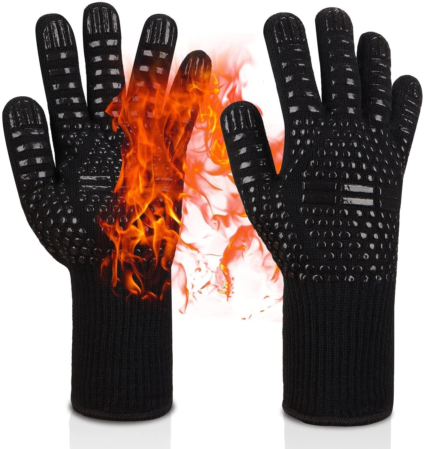 BBQ Heat Resistant Silicone Gloves 800°C Flameproof Oven Mitts