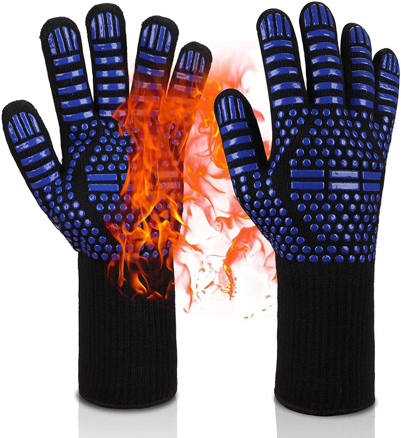BBQ Heat Resistant Silicone Gloves 800°C Flameproof Oven Mitts