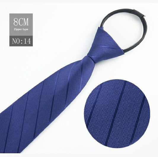 Mens Business Formal Zipper Tie With Blue Stripes for Office