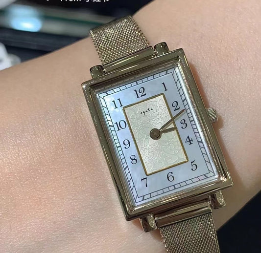 Vintage Square Watch for Women with Dainty Wheat Design