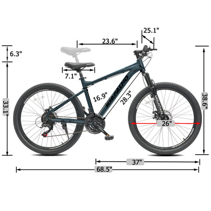 All-Terrain Mountain Bicycles – 21 Speed, Disc Brakes & Durable Steel Frame for Trail Riding