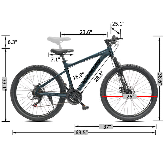 All-Terrain Mountain Bicycles – 21 Speed, Disc Brakes & Durable Steel Frame for Trail Riding
