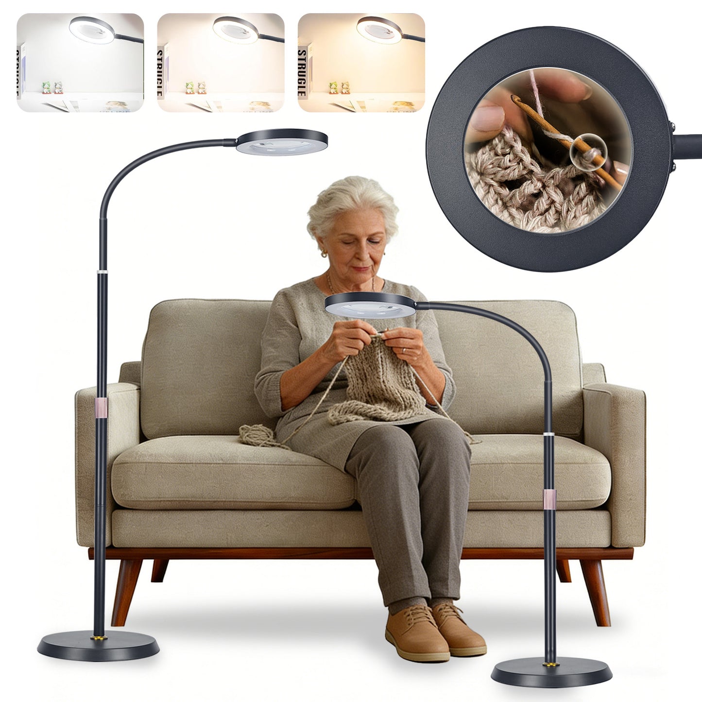 Magnifying Floor Lamp with LED Light for Home and Craft Use