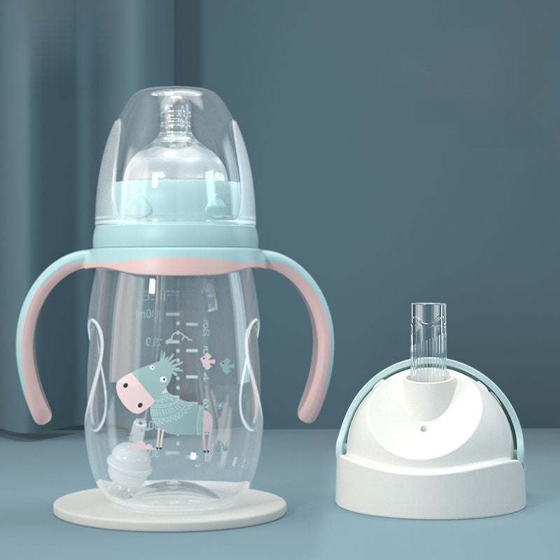 Baby Bottle with Straw Handle Wide Mouth for Daily Feeding