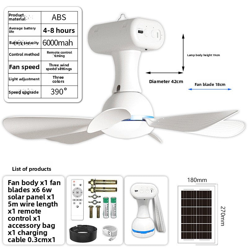 Multifunctional Solar Rechargeable Ceiling Fan Outdoor Use