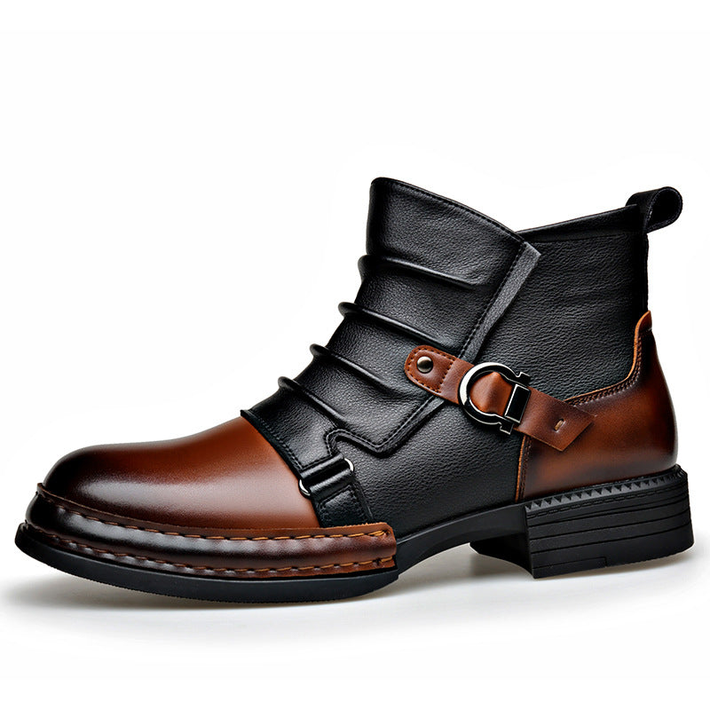 Men’s British-Style Retro Fleece-Lined Thermal Boots Zipper