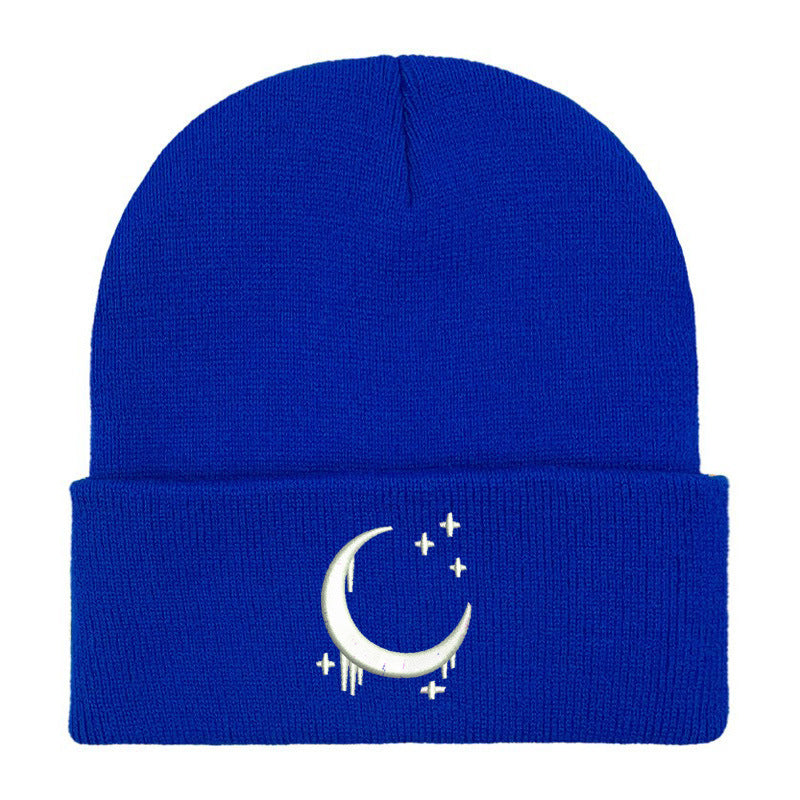 Embroidered Knitted Hat With Moon & Stars – Autumn Winter