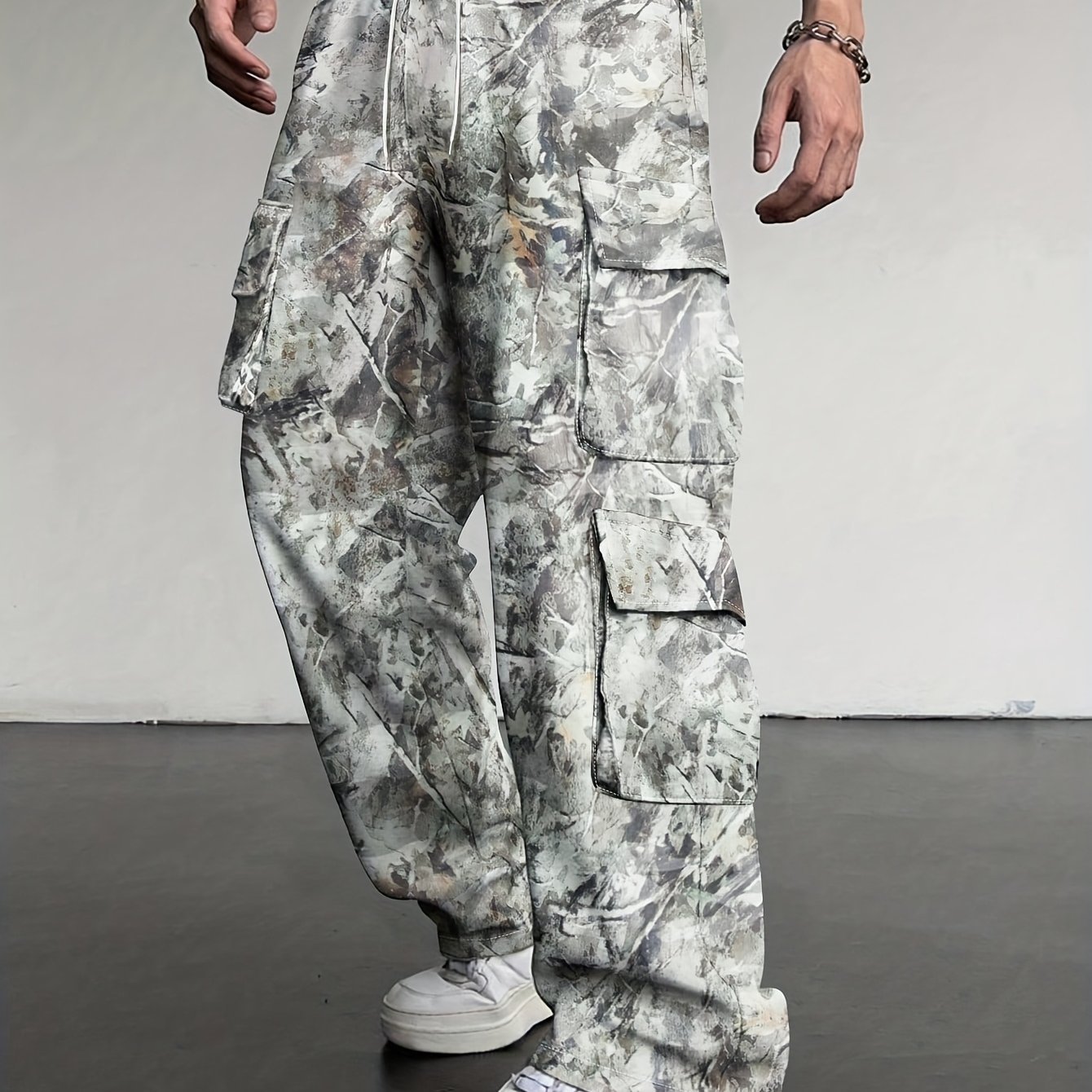 Loose Fit Men's Work Pants with Adjustable Drawstring Waist