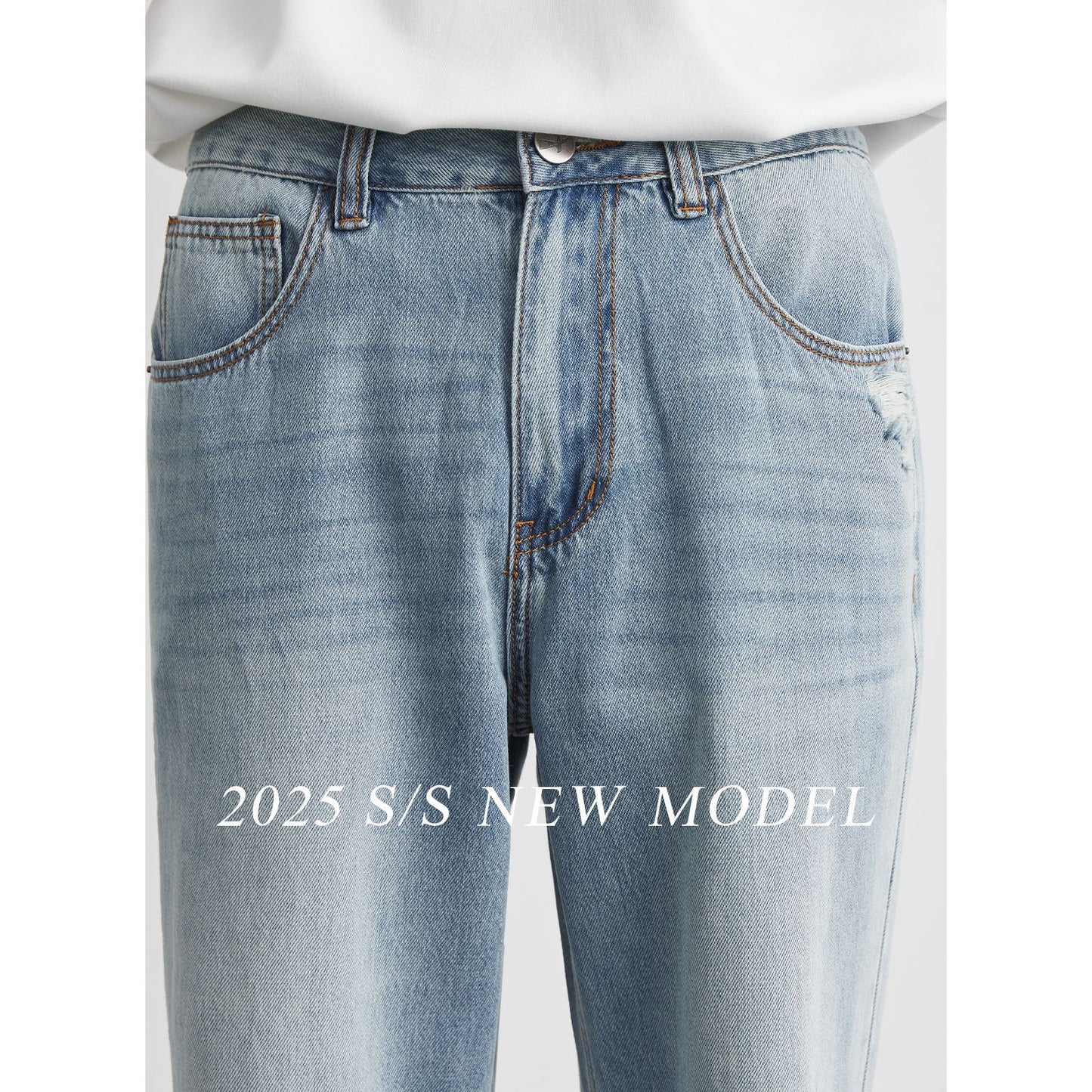 Light-wash Mens Ripped Straight-leg Jeans