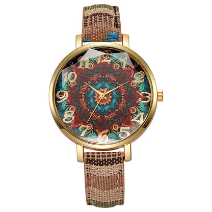 Round Floral Design Multicolored Casual Quartz Watch
